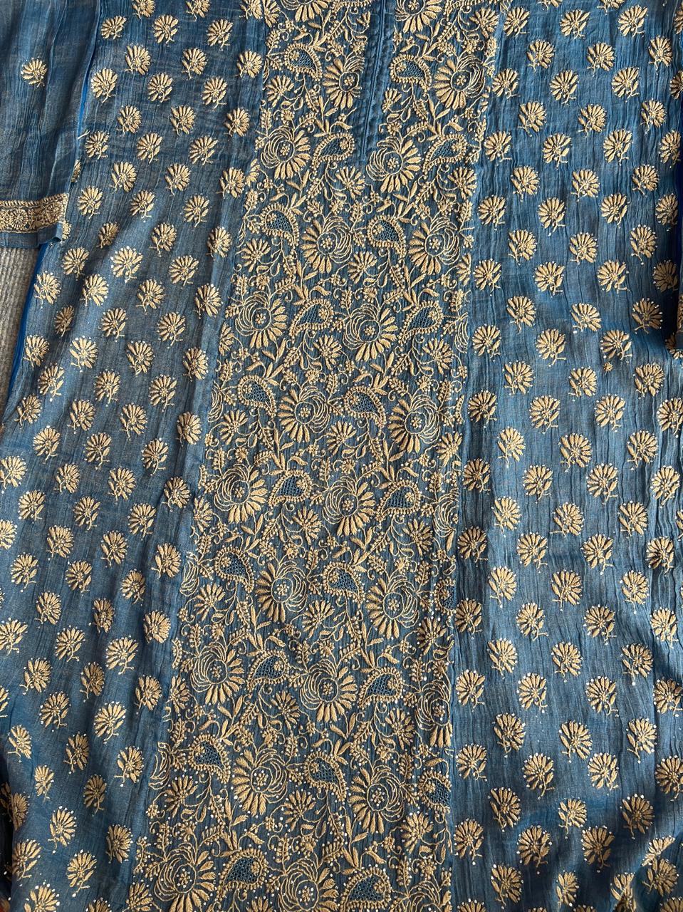 Pure Zari Tissue Semistitched Kurta Dupatta with Mukaish