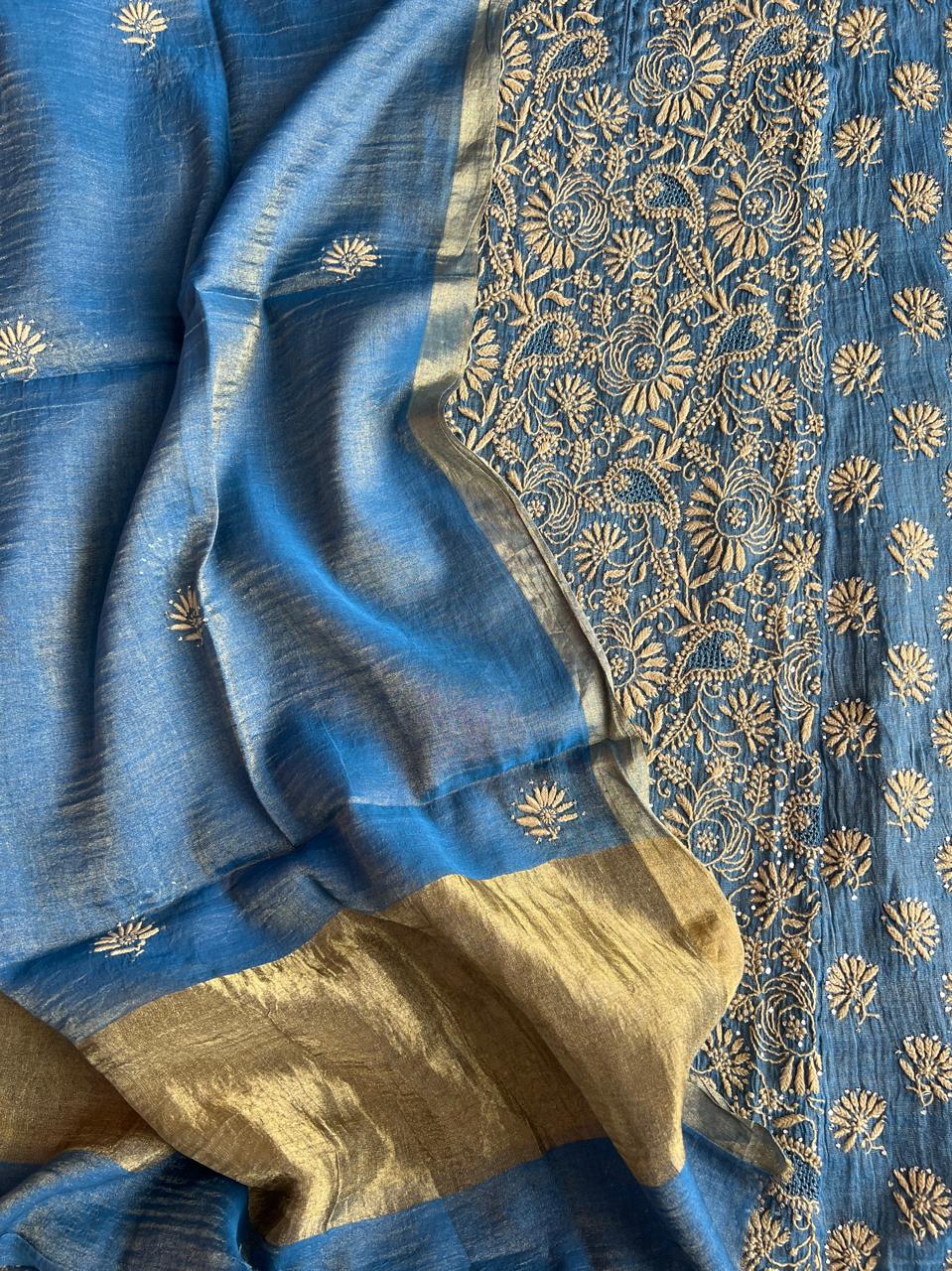 Pure Zari Tissue Semistitched Kurta Dupatta with Mukaish