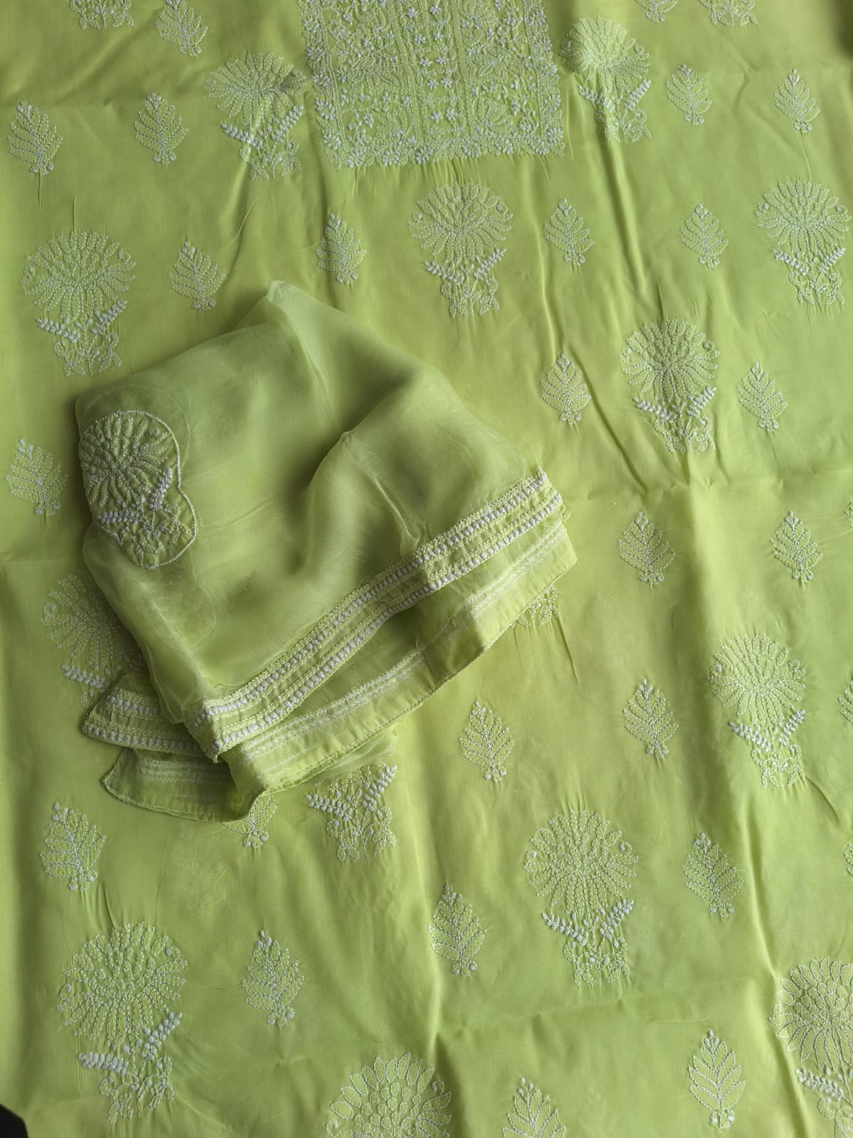 Green Cotton Hand embroidered  full set