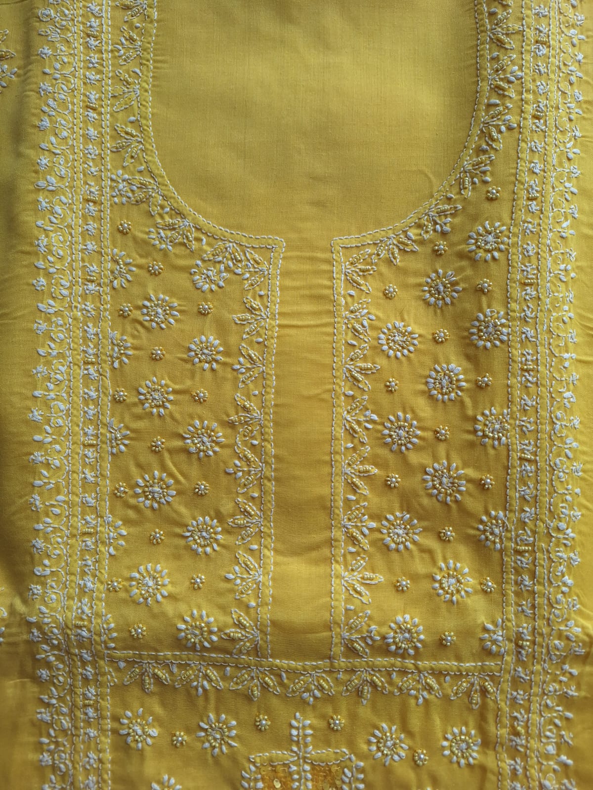 Yellow Cotton Full Set with Chikanakari and Embellishment