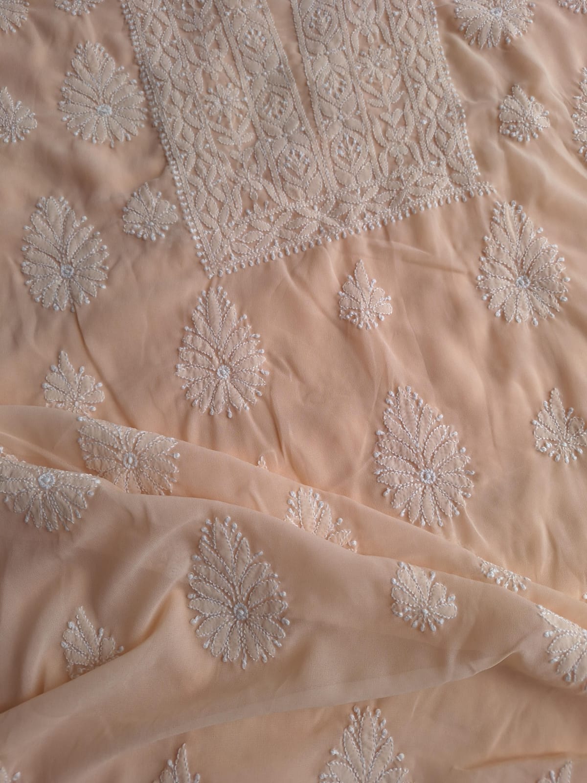 Peach Georgette Suit with Beautiful Chikankari