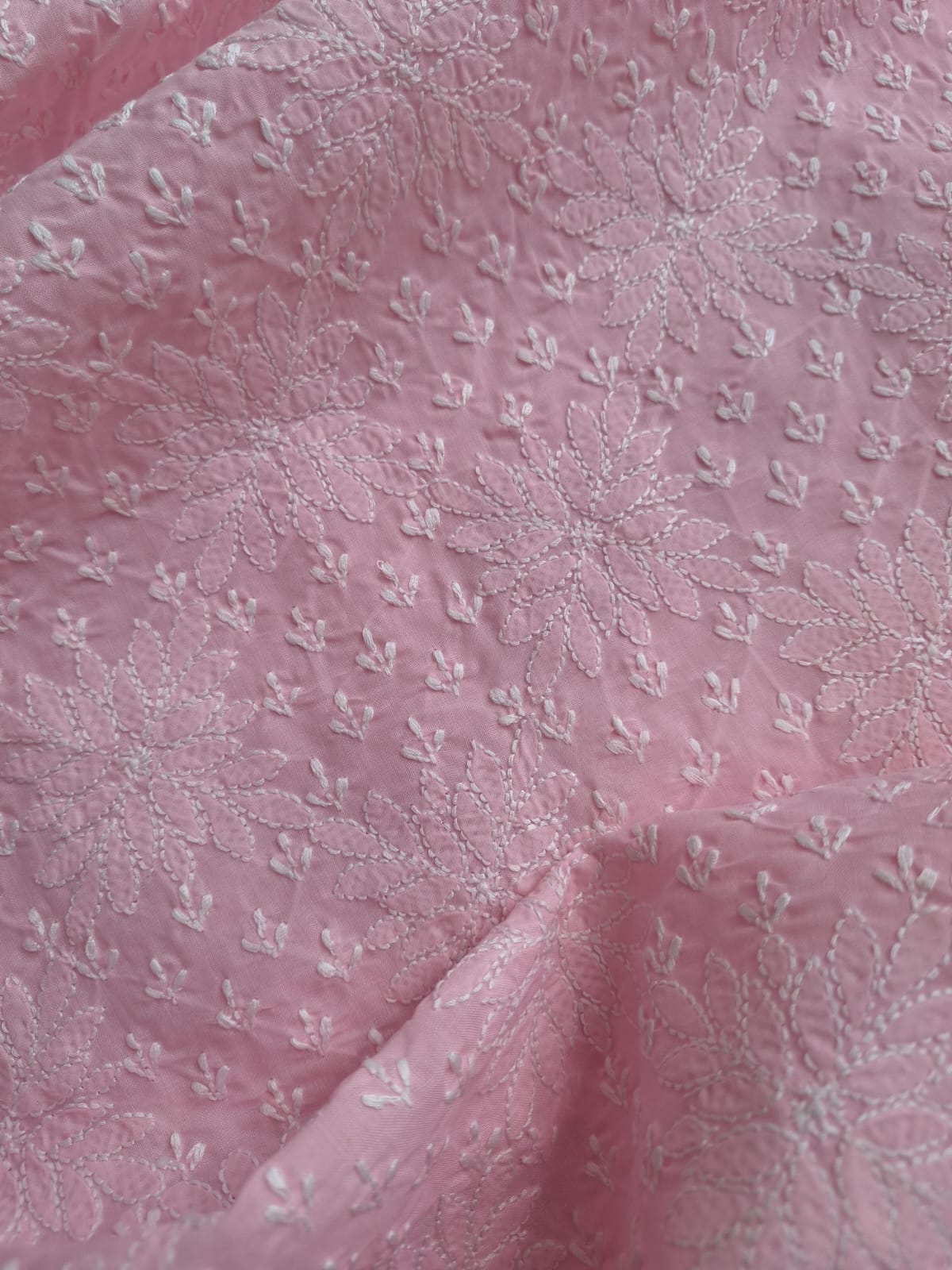 Pink Cotton Hand Embroidered Kurta Fabric