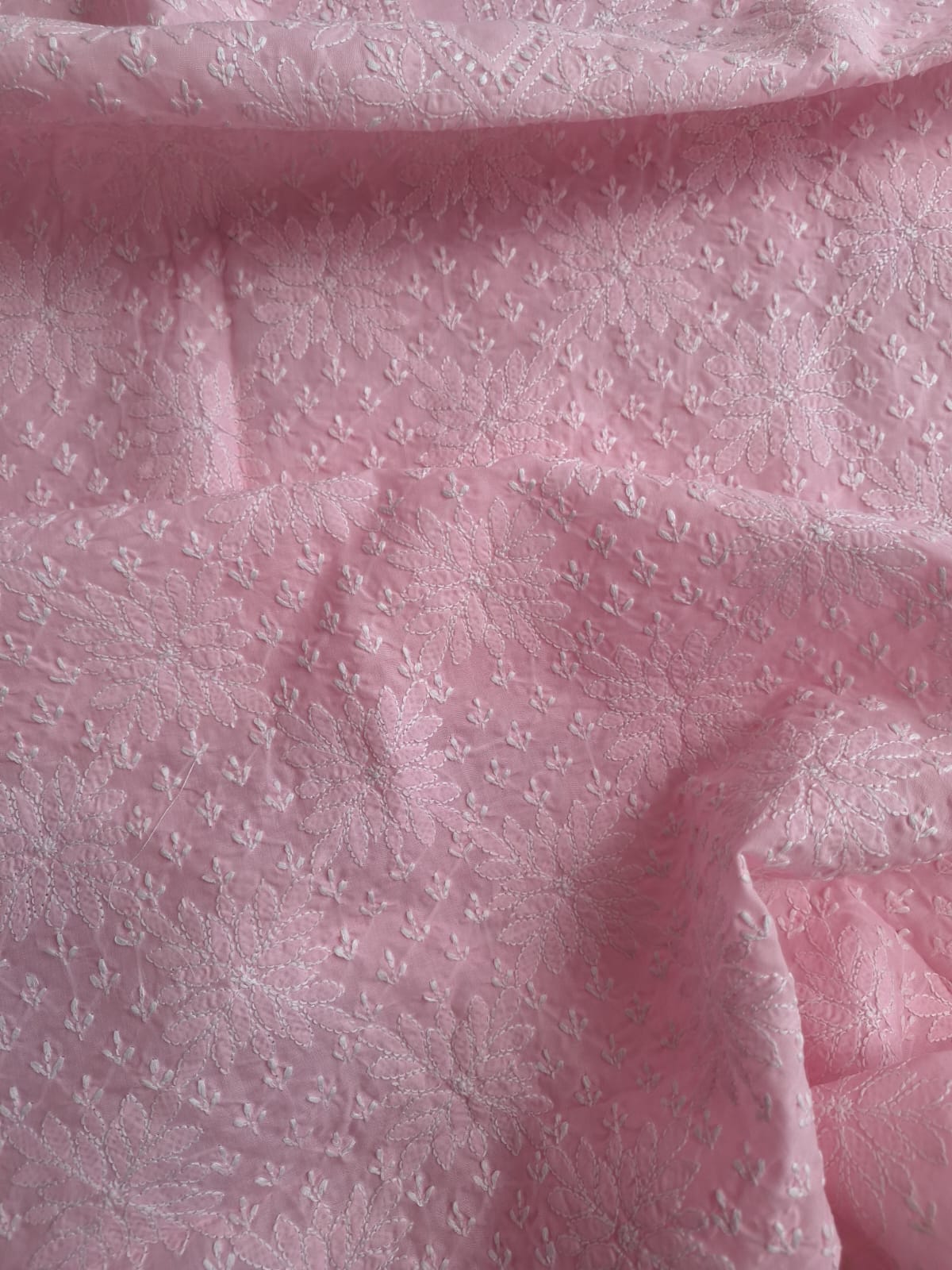 Pink Cotton Hand Embroidered Kurta Fabric