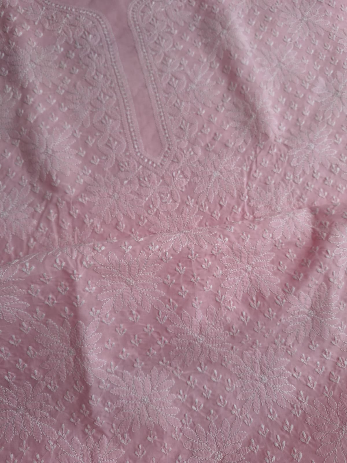Pink Cotton Hand Embroidered Kurta Fabric