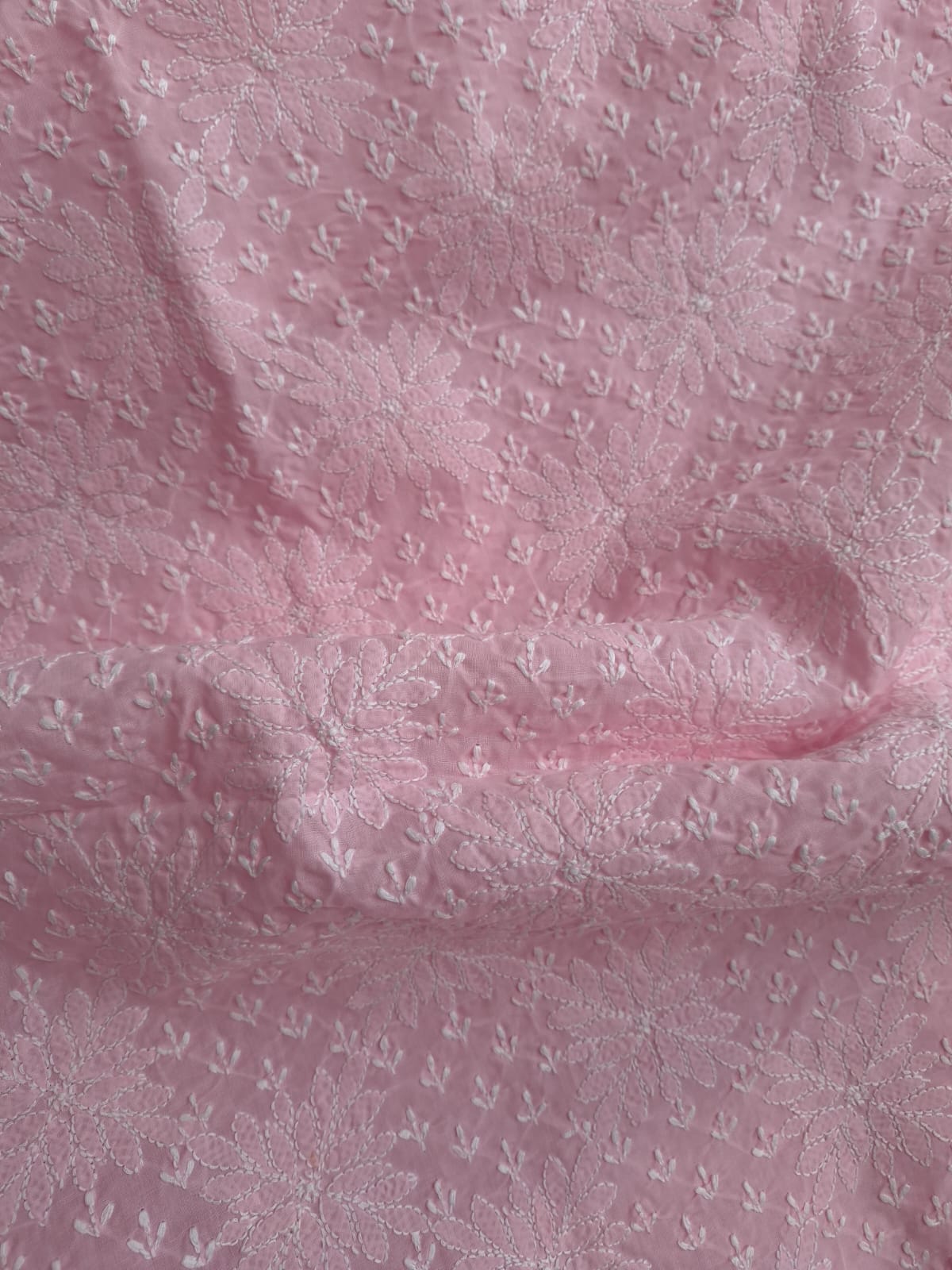 Pink Cotton Hand Embroidered Kurta Fabric