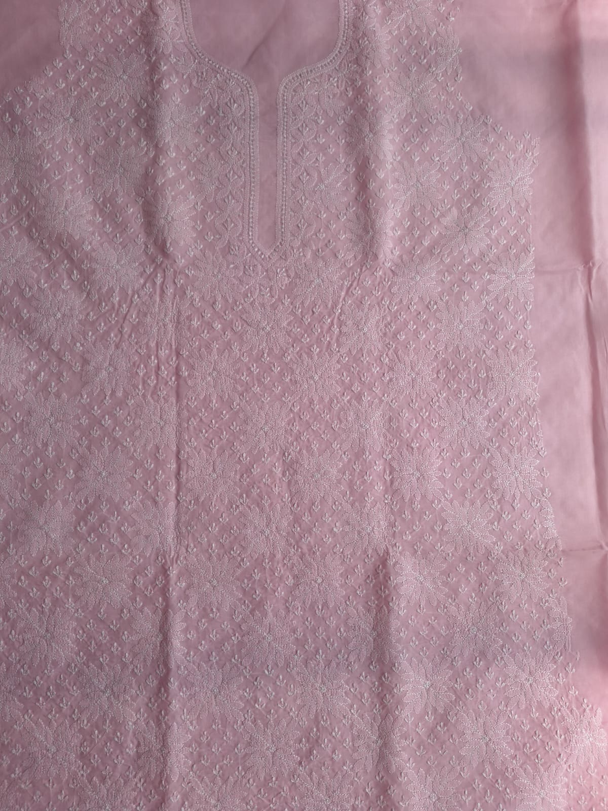 Pink Cotton Hand Embroidered Kurta Fabric