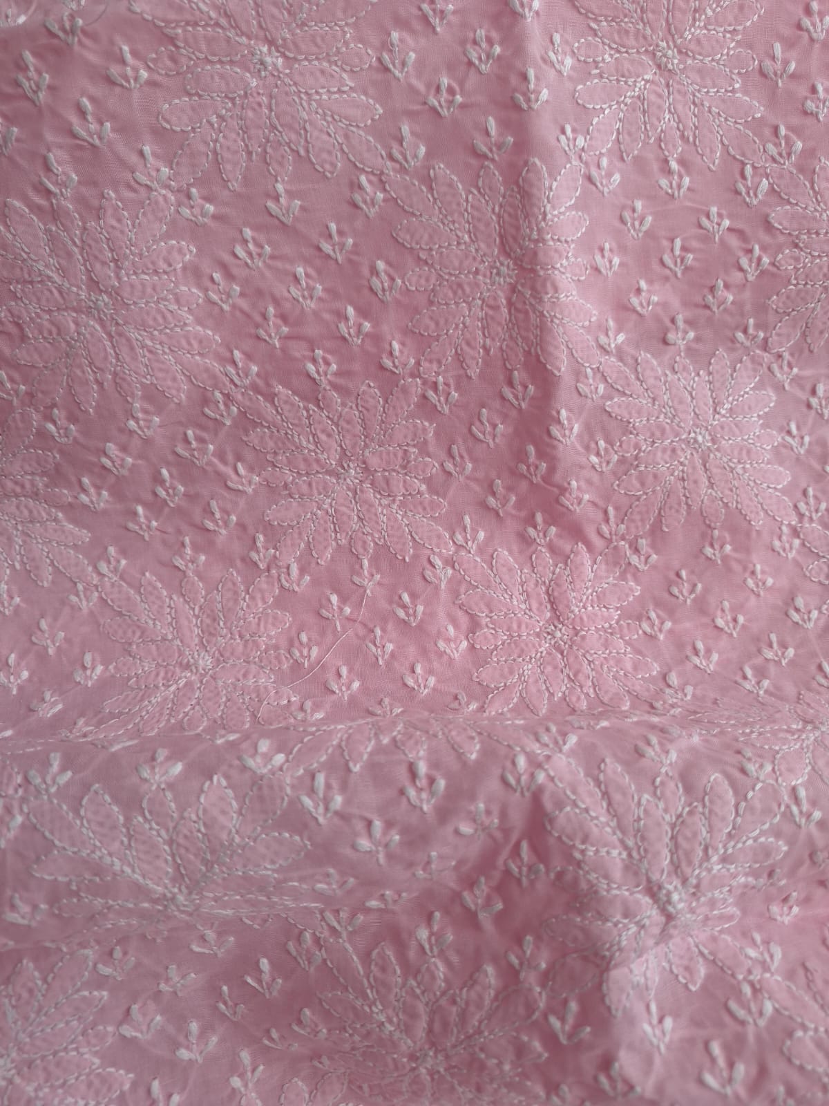 Pink Cotton Hand Embroidered Kurta Fabric