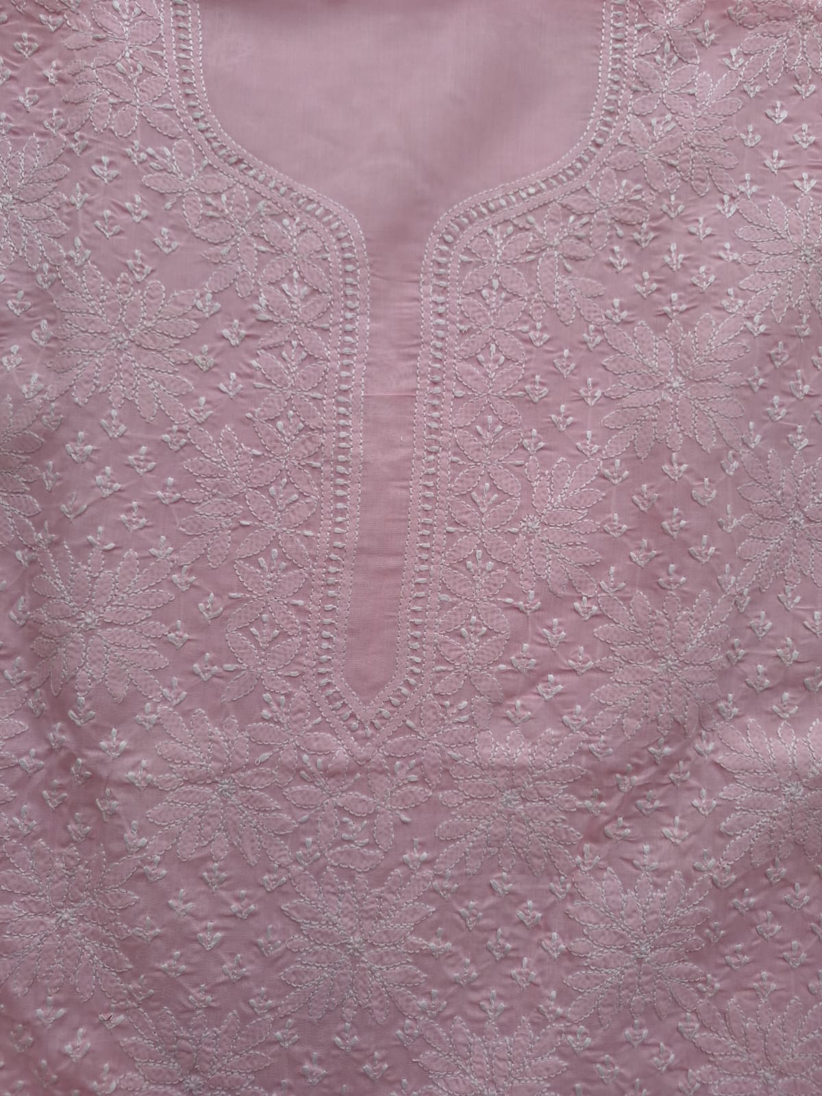 Pink Cotton Hand Embroidered Kurta Fabric