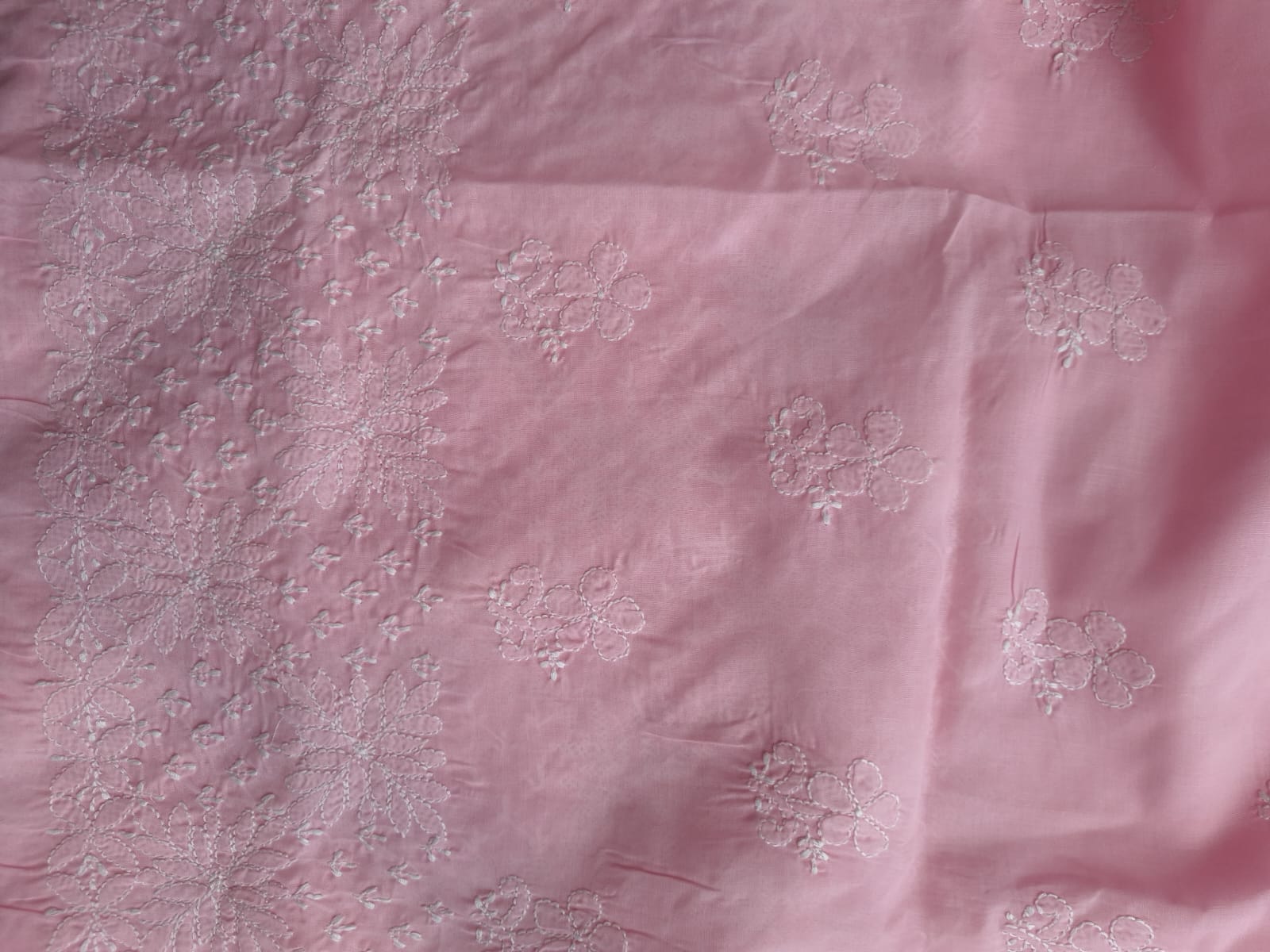Pink Cotton Hand Embroidered Kurta Fabric