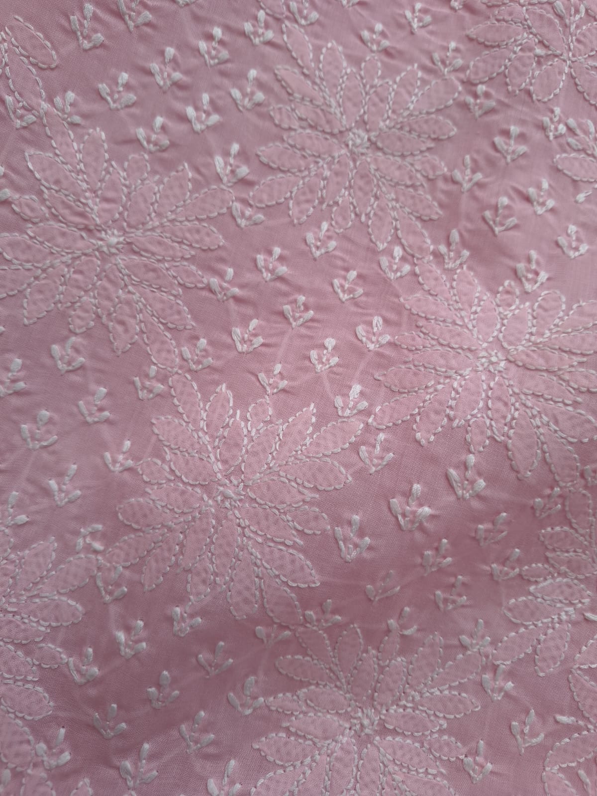 Pink Cotton Hand Embroidered Kurta Fabric