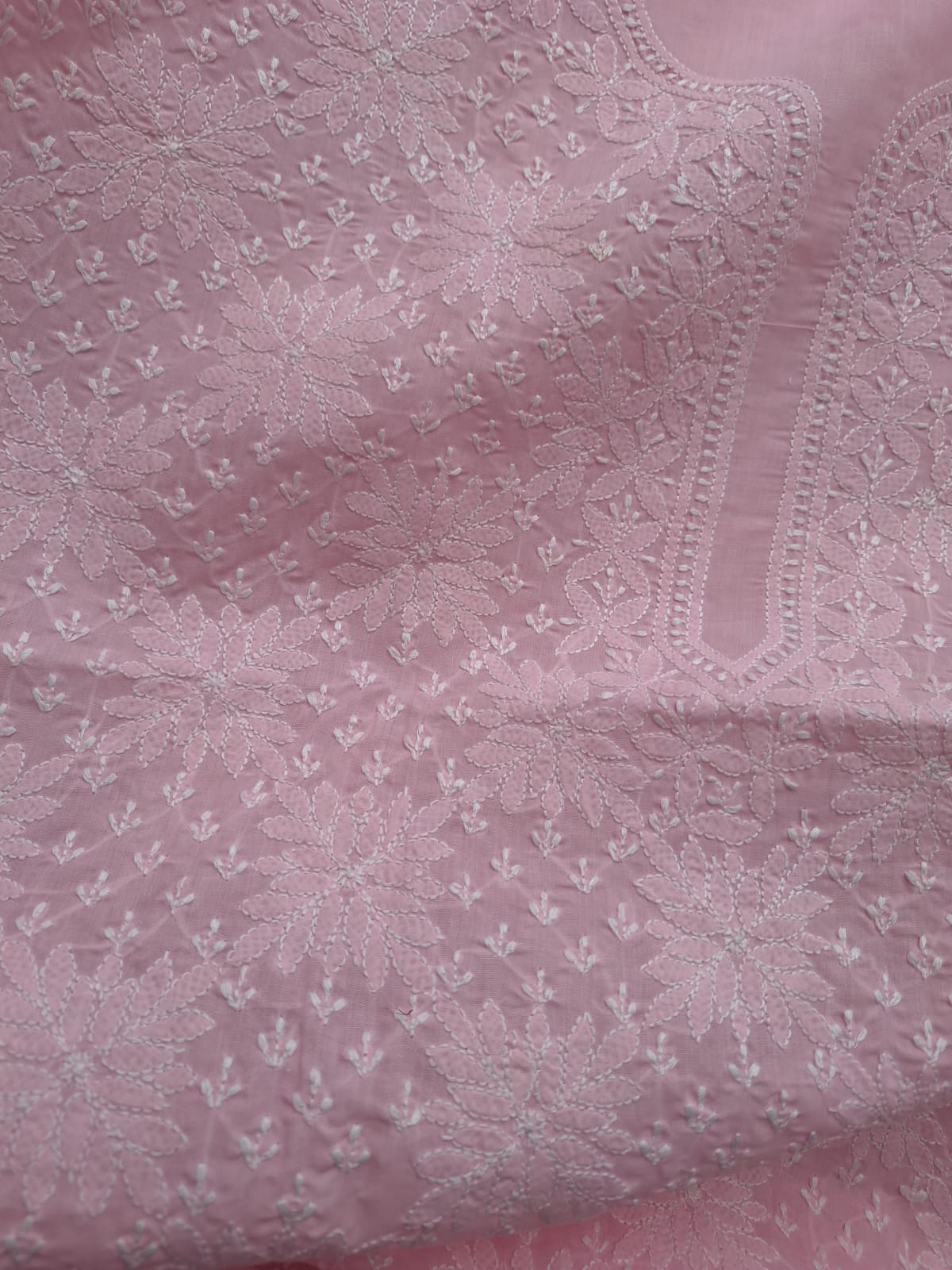 Pink Cotton Hand Embroidered Kurta Fabric