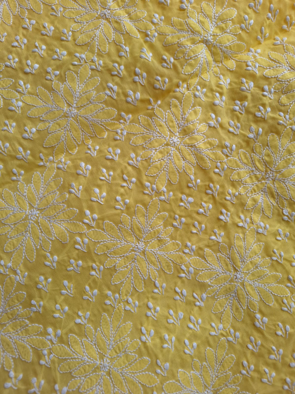 Yellow Cotton hand embroidered Kurta fabric