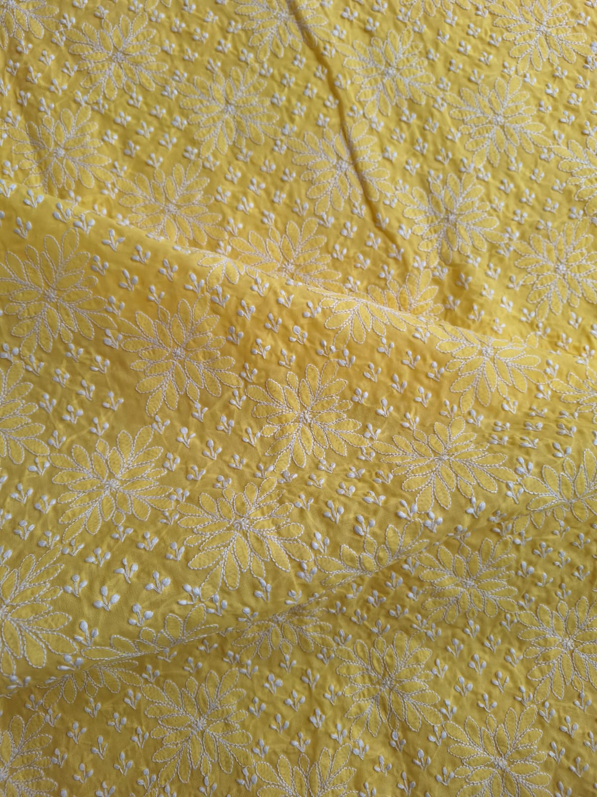 Yellow Cotton hand embroidered Kurta fabric