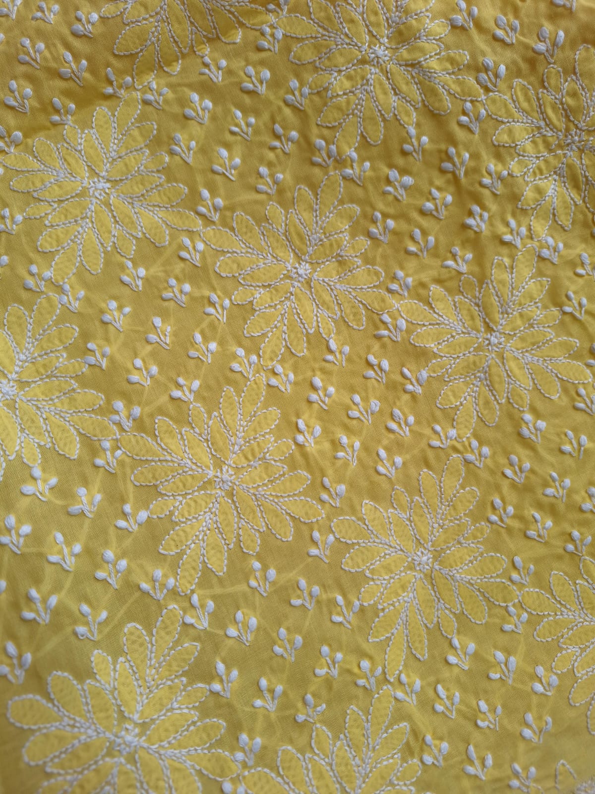 Yellow Cotton hand embroidered Kurta fabric
