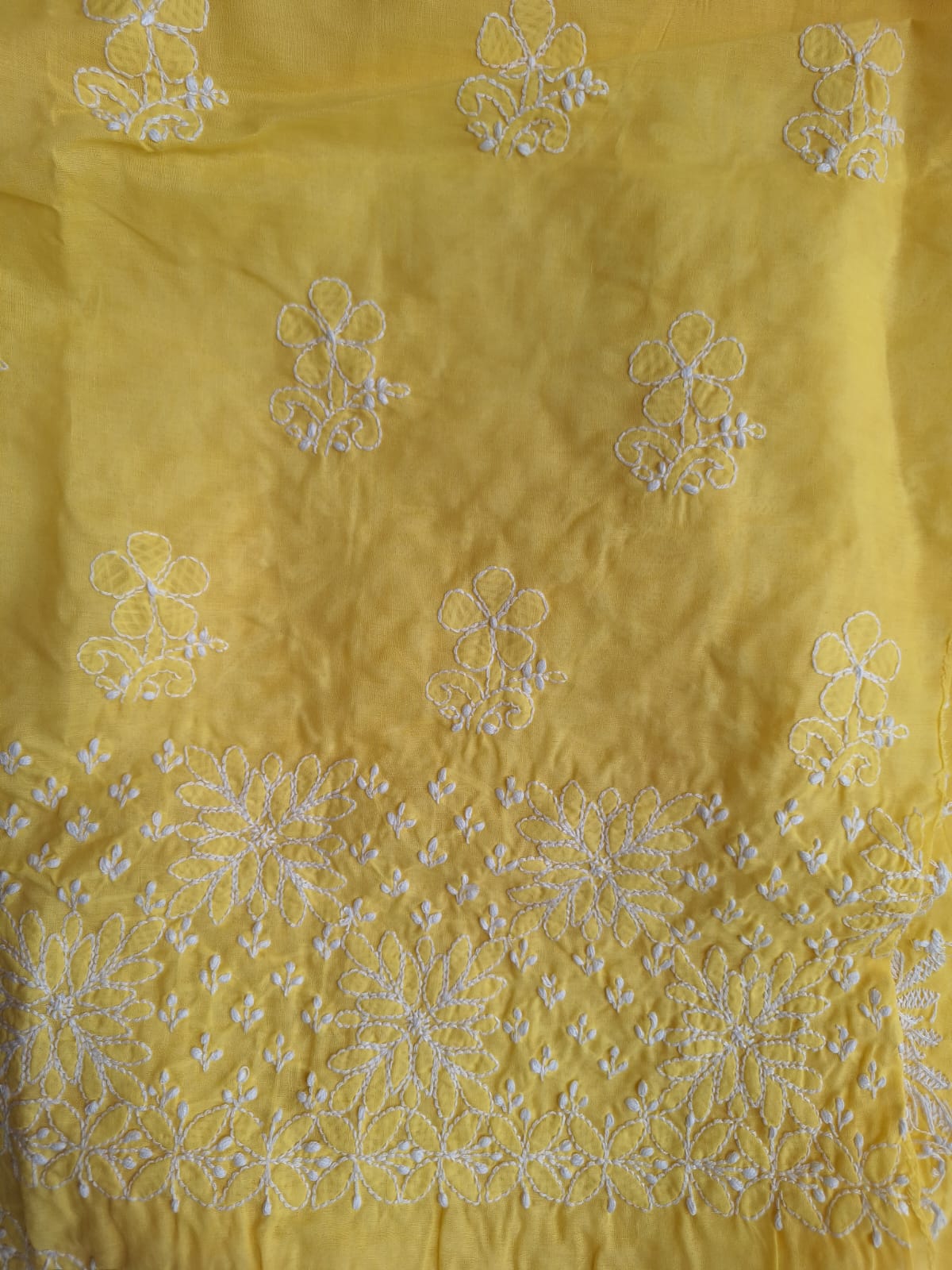 Yellow Cotton hand embroidered Kurta fabric