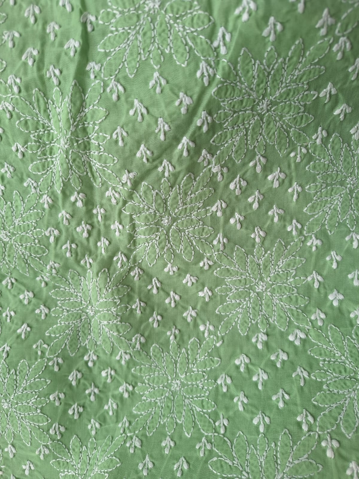 Green Cotton Hand Embroidered Kurta Fabric