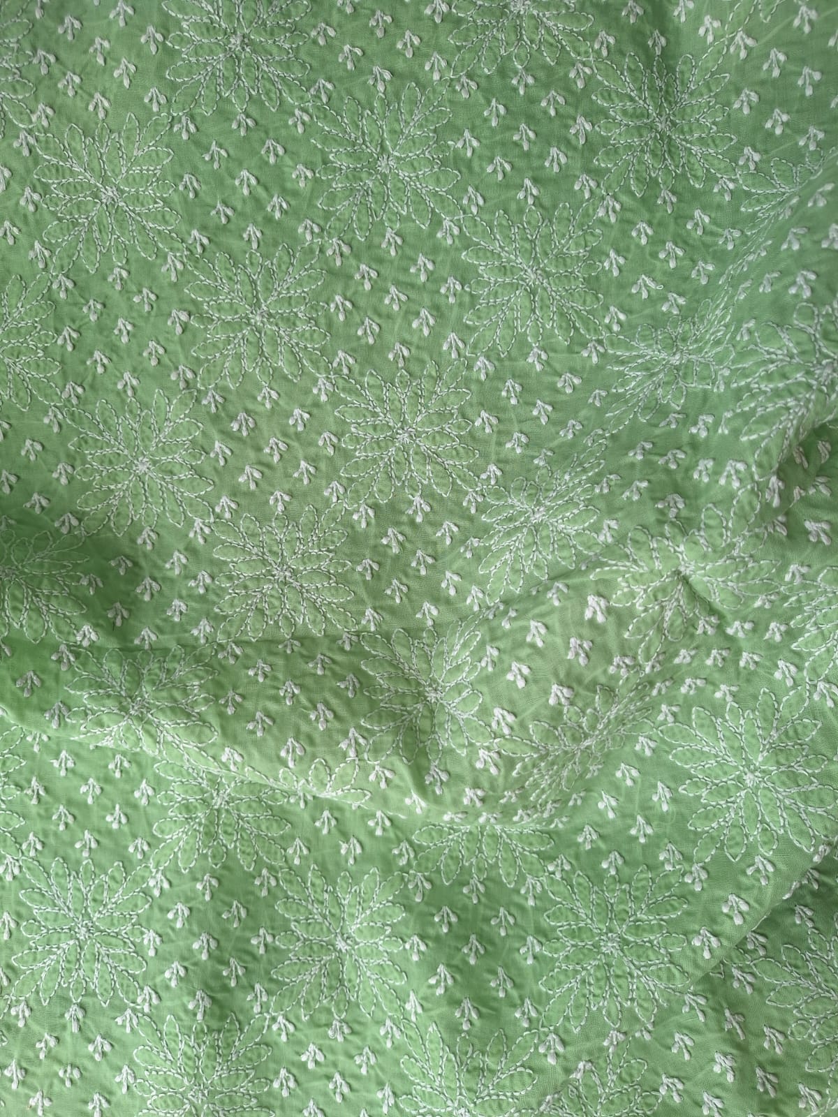 Green Cotton Hand Embroidered Kurta Fabric