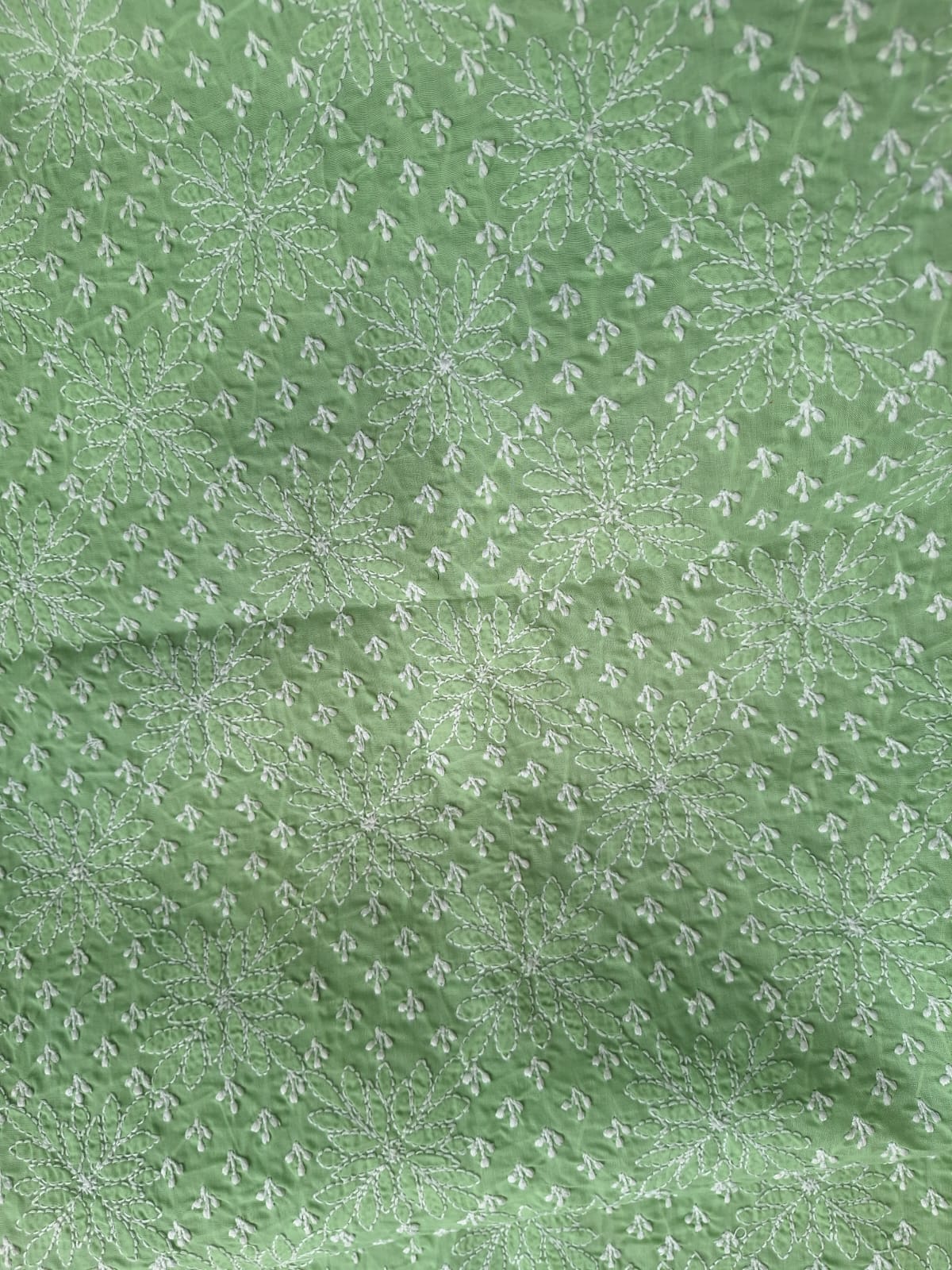 Green Cotton Hand Embroidered Kurta Fabric