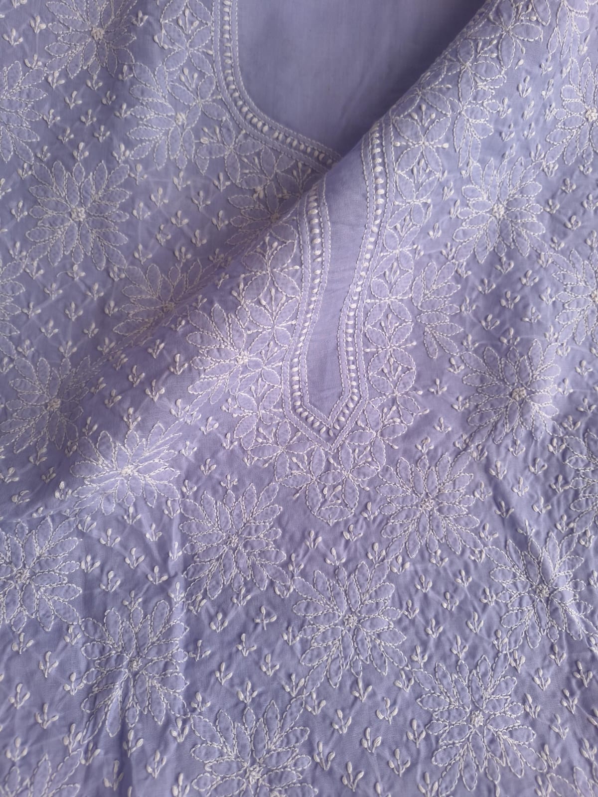 Lavender Cotton Hand Embroidered Kurta Fabric