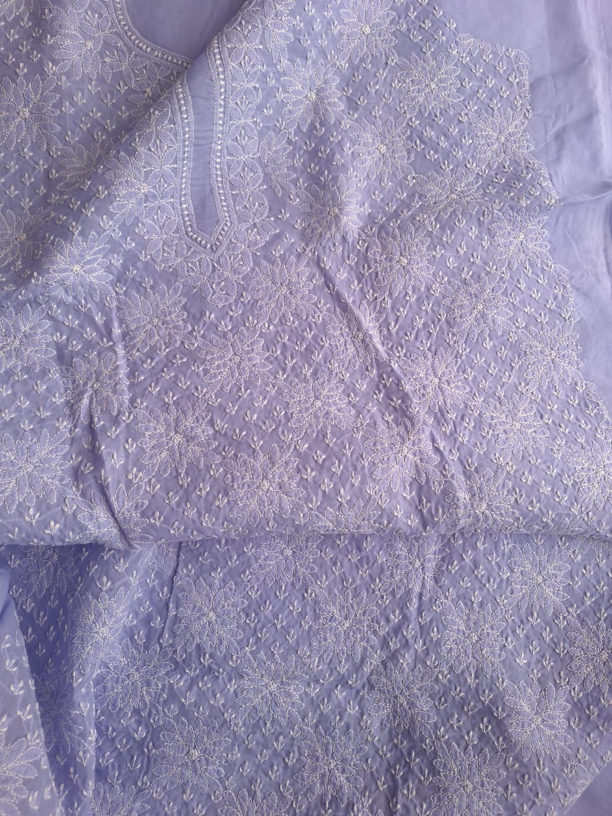 Lavender Cotton Hand Embroidered Kurta Fabric