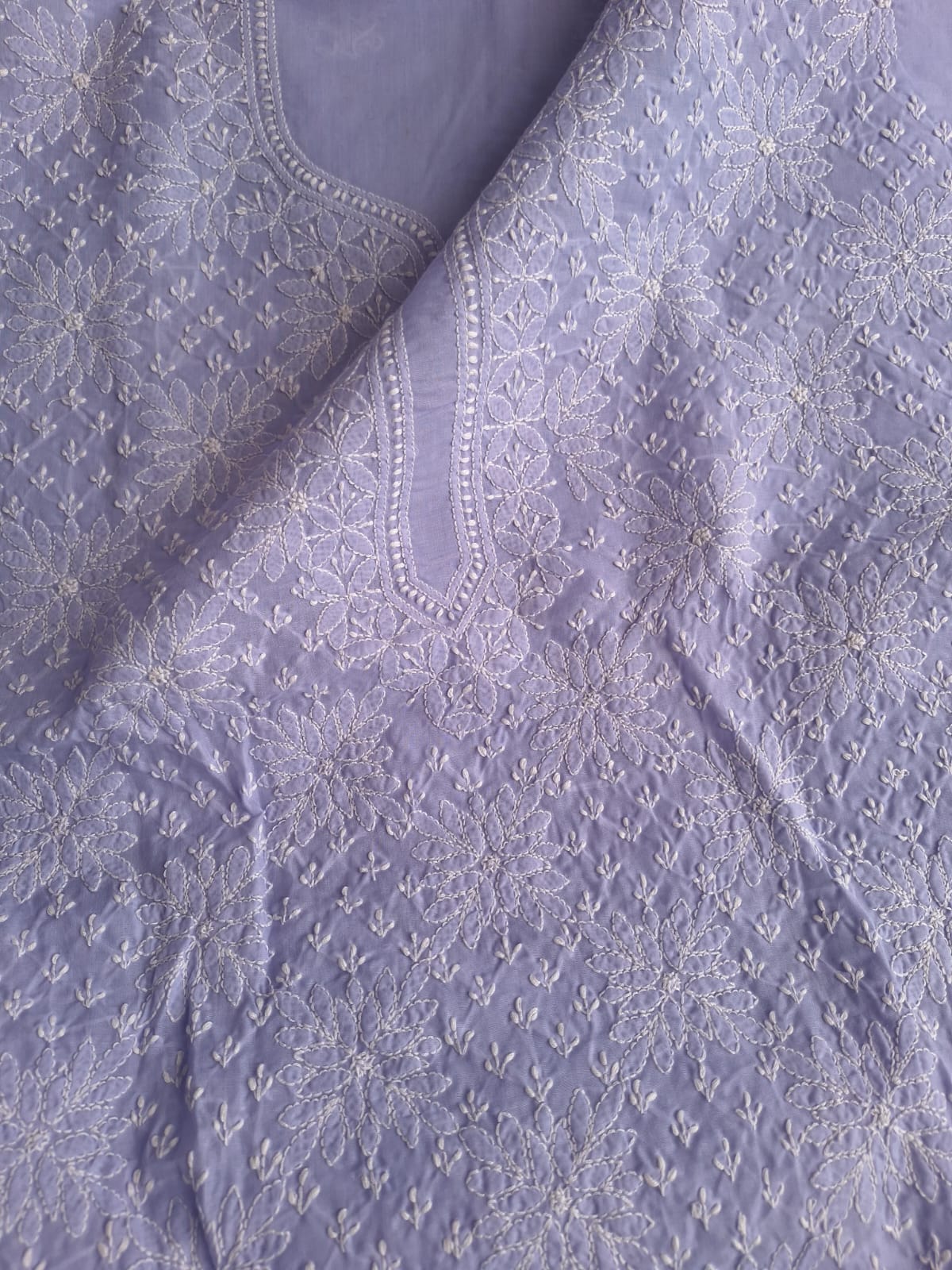 Lavender Cotton Hand Embroidered Kurta Fabric