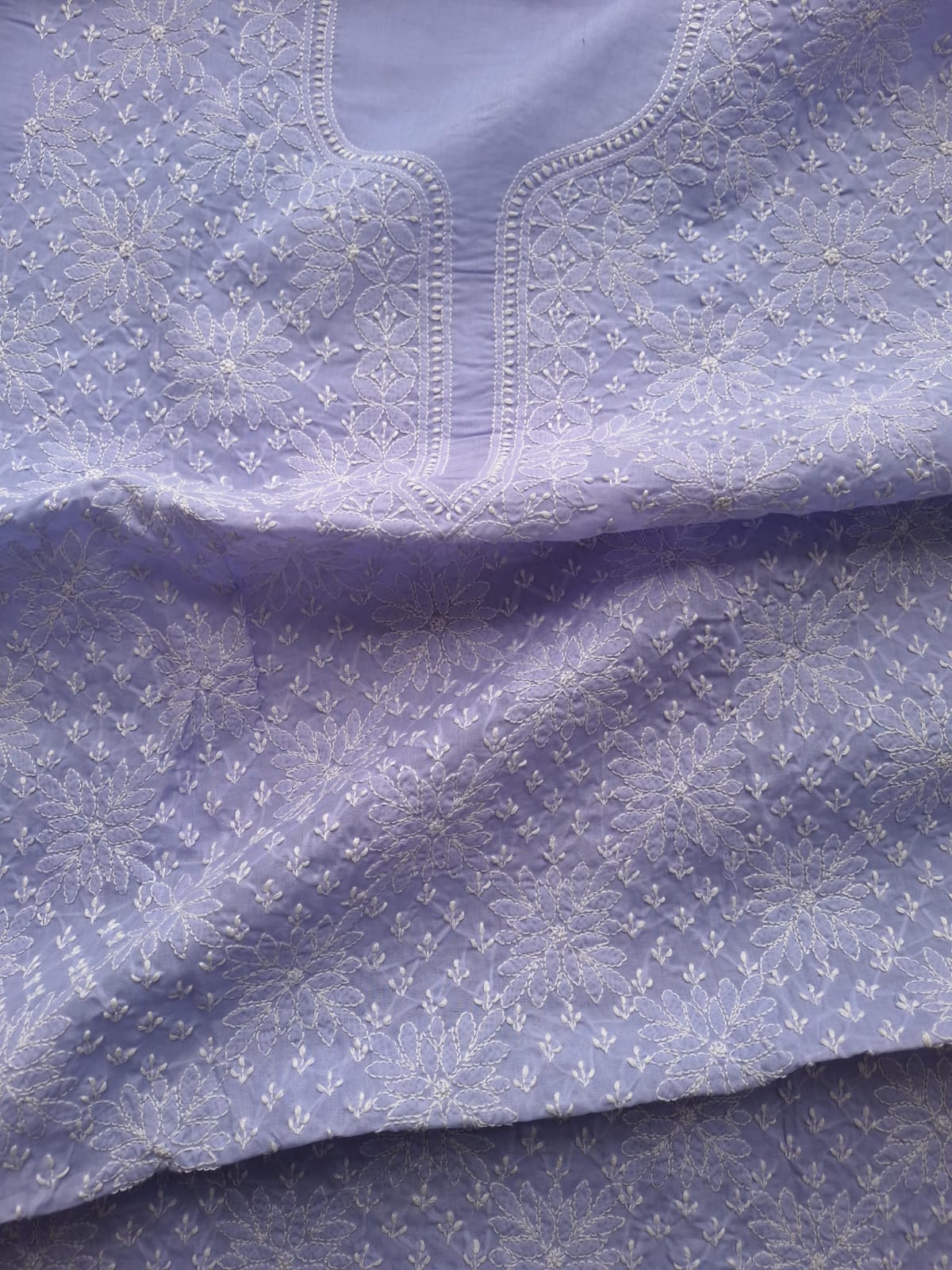 Lavender Cotton Hand Embroidered Kurta Fabric