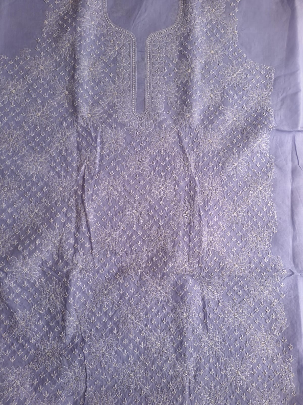 Lavender Cotton Hand Embroidered Kurta Fabric