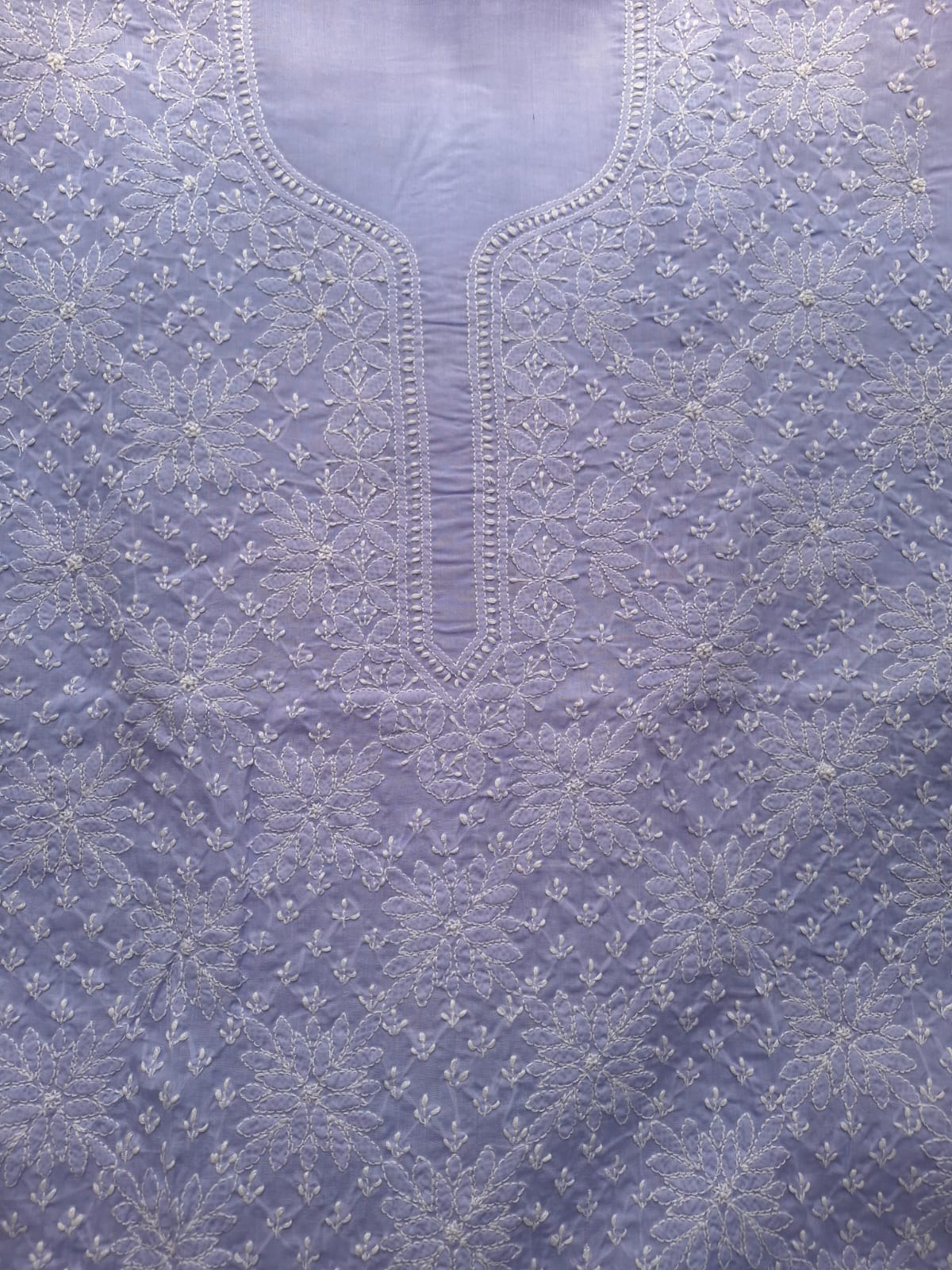 Lavender Cotton Hand Embroidered Kurta Fabric