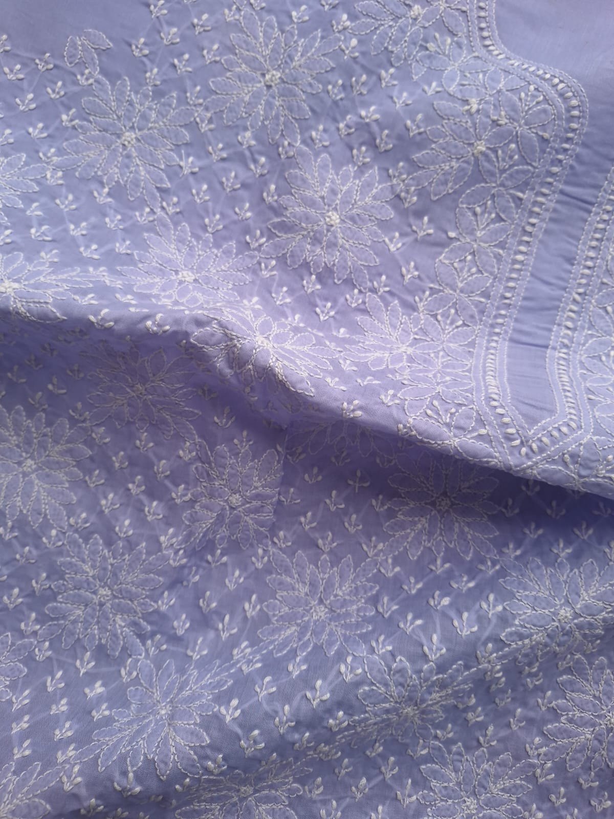 Lavender Cotton Hand Embroidered Kurta Fabric