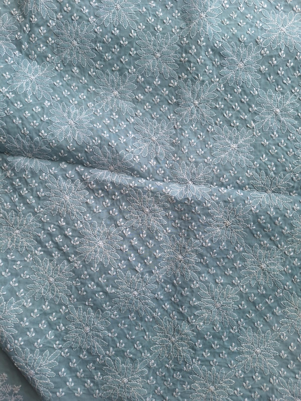 Grey Cotton Hand Embroidered Kurta Fabric