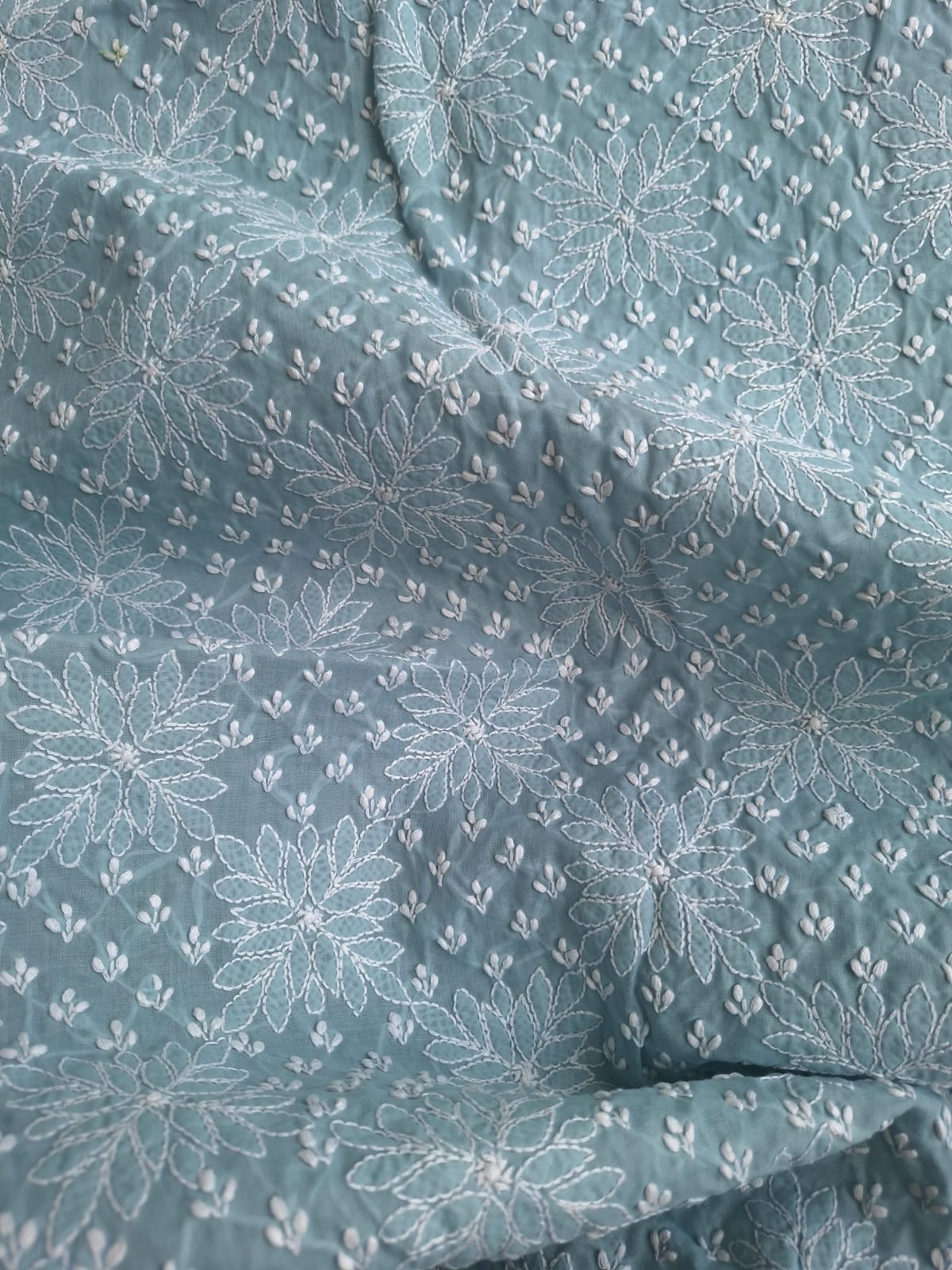 Grey Cotton Hand Embroidered Kurta Fabric