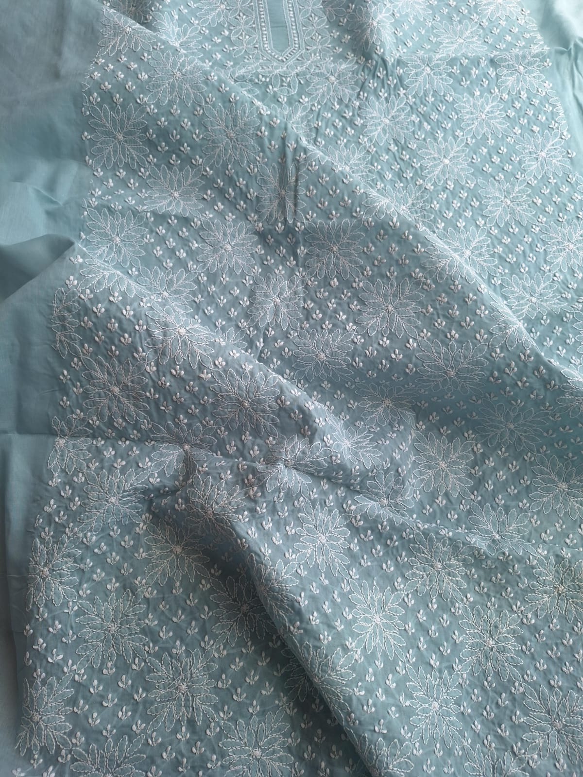 Grey Cotton Hand Embroidered Kurta Fabric