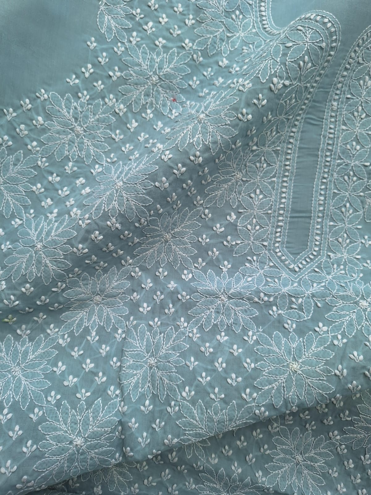 Grey Cotton Hand Embroidered Kurta Fabric