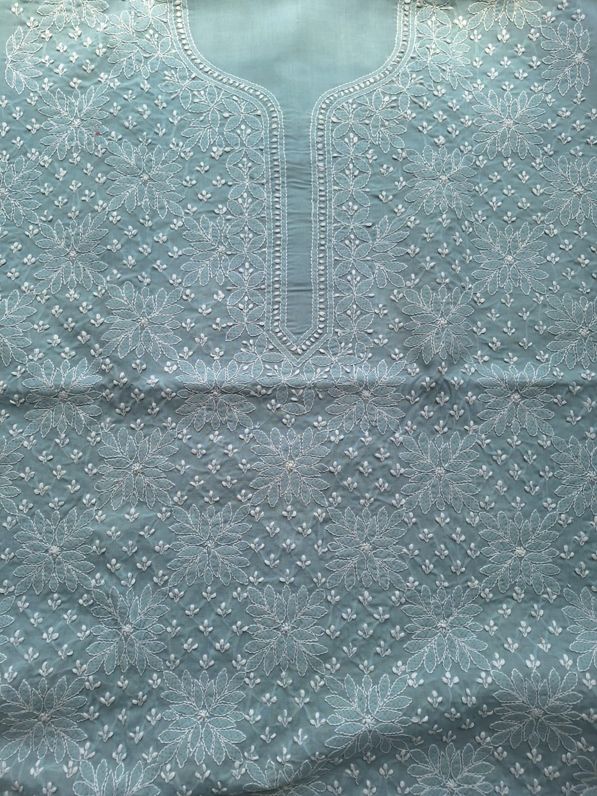 Grey Cotton Hand Embroidered Kurta Fabric