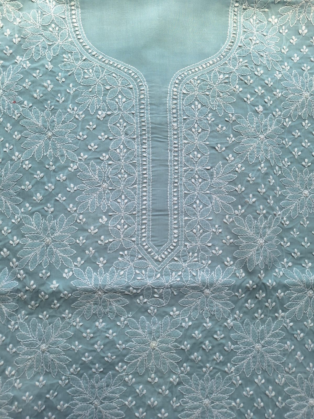 Grey Cotton Hand Embroidered Kurta Fabric