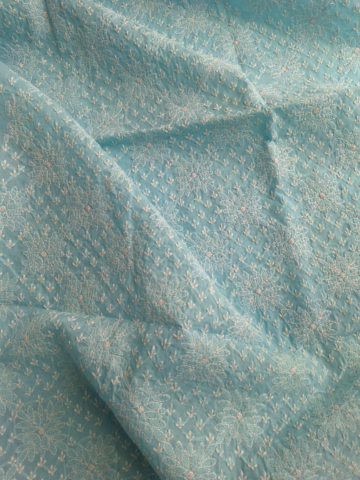 Sky Blue Cotton Hand embroidered Kurta Fabric
