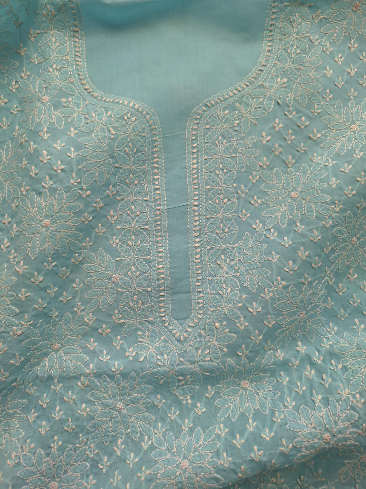 Sky Blue Cotton Hand embroidered Kurta Fabric
