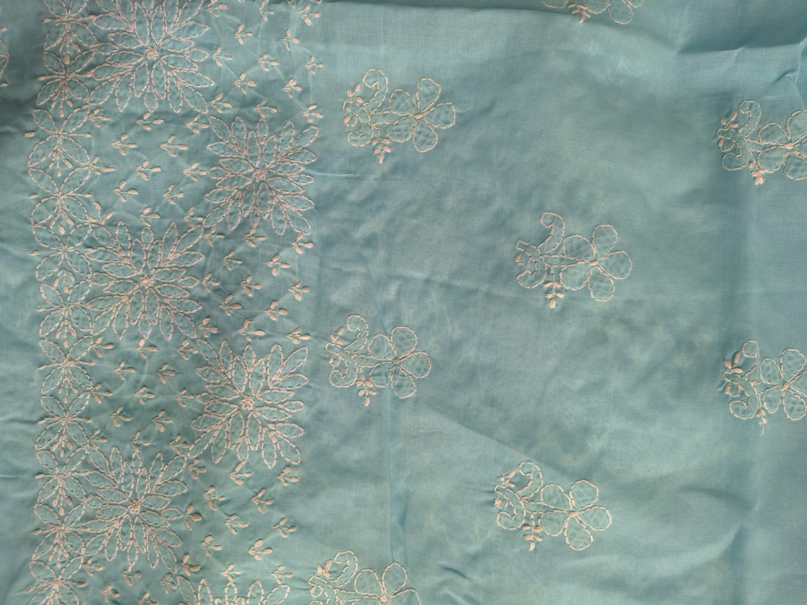 Sky Blue Cotton Hand embroidered Kurta Fabric