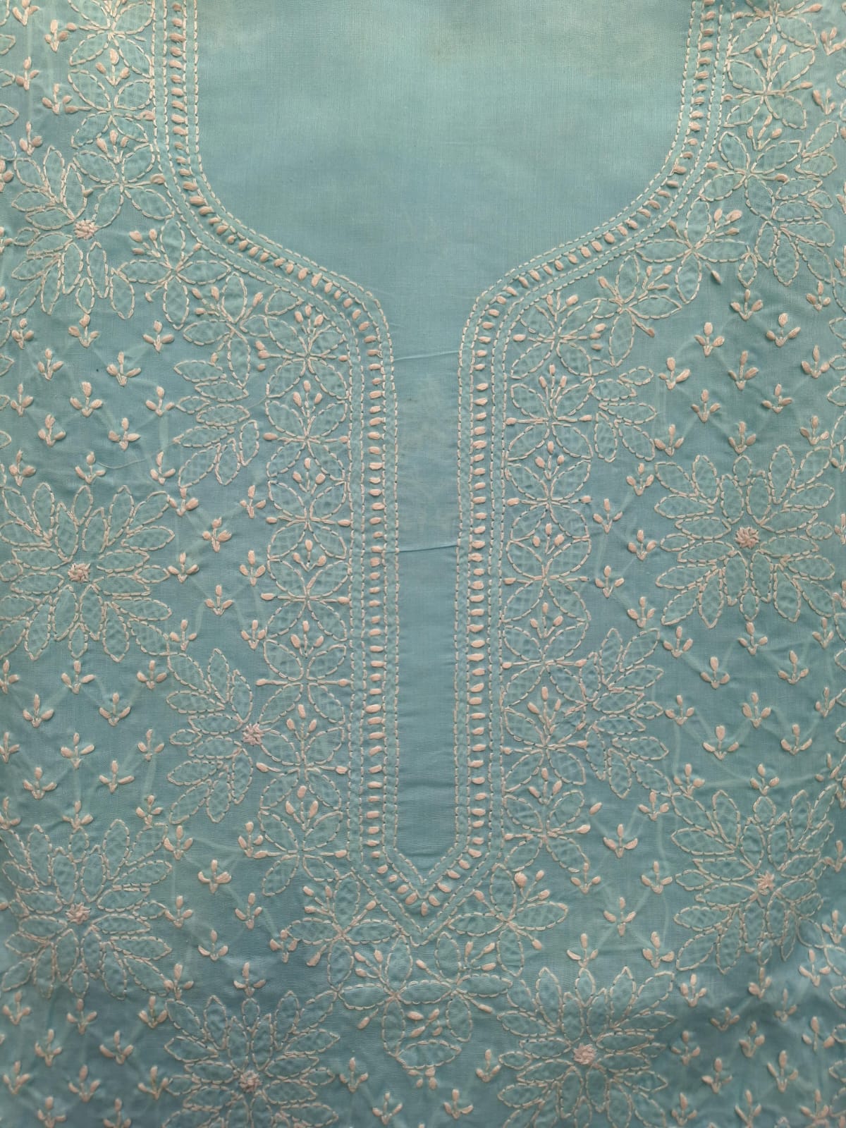 Sky Blue Cotton Hand embroidered Kurta Fabric