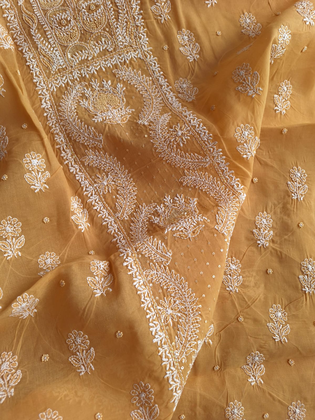 Mustard Color cotton Full suit with handwork