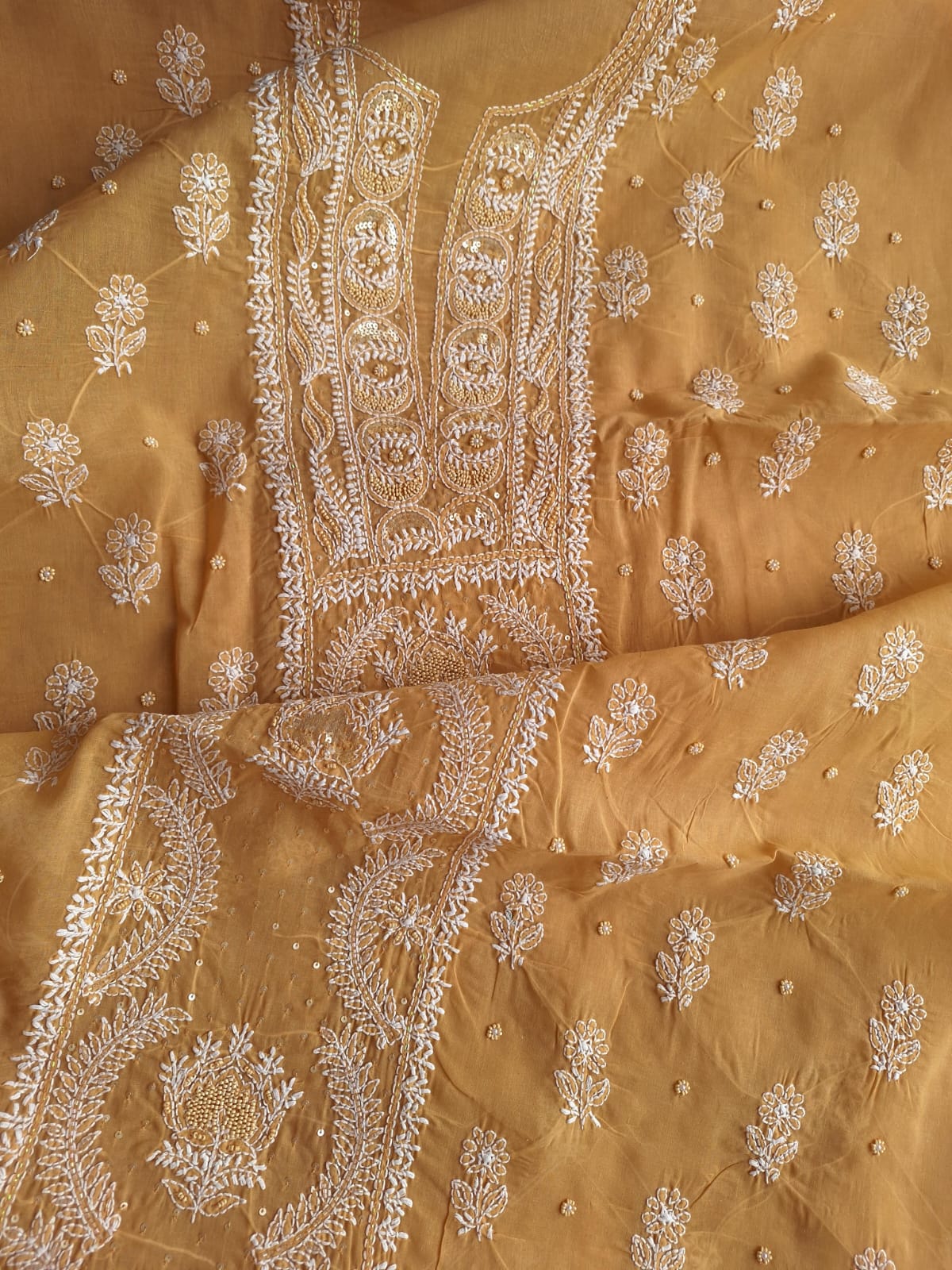Mustard Color cotton Full suit with handwork