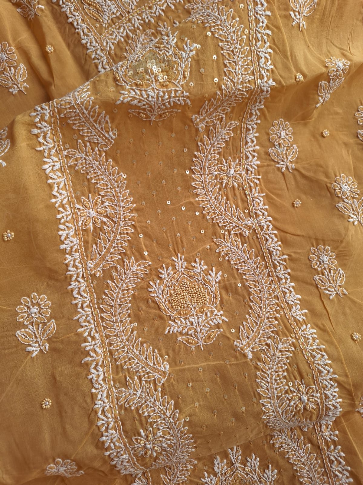 Mustard Color cotton Full suit with handwork
