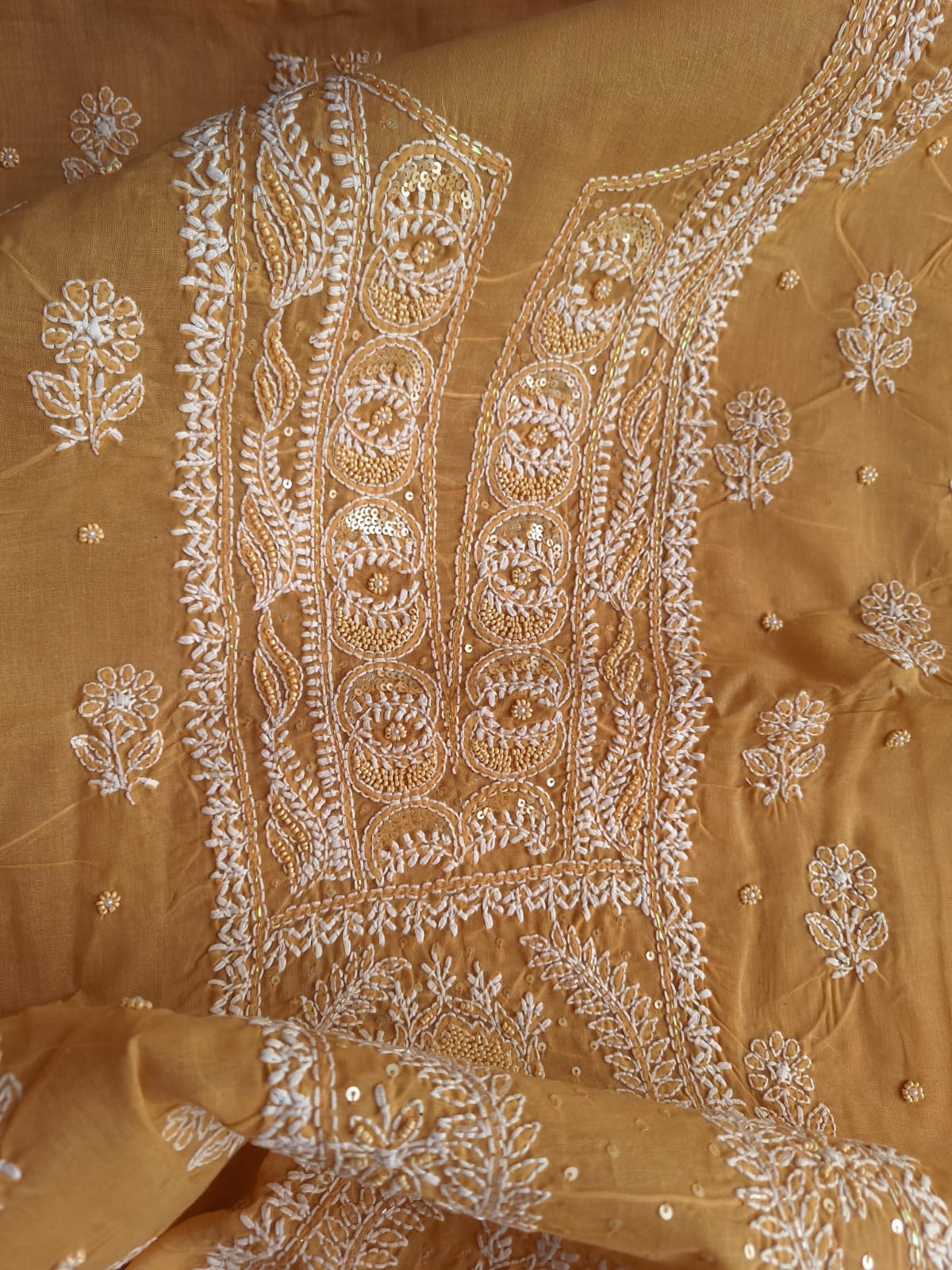 Mustard Color cotton Full suit with handwork