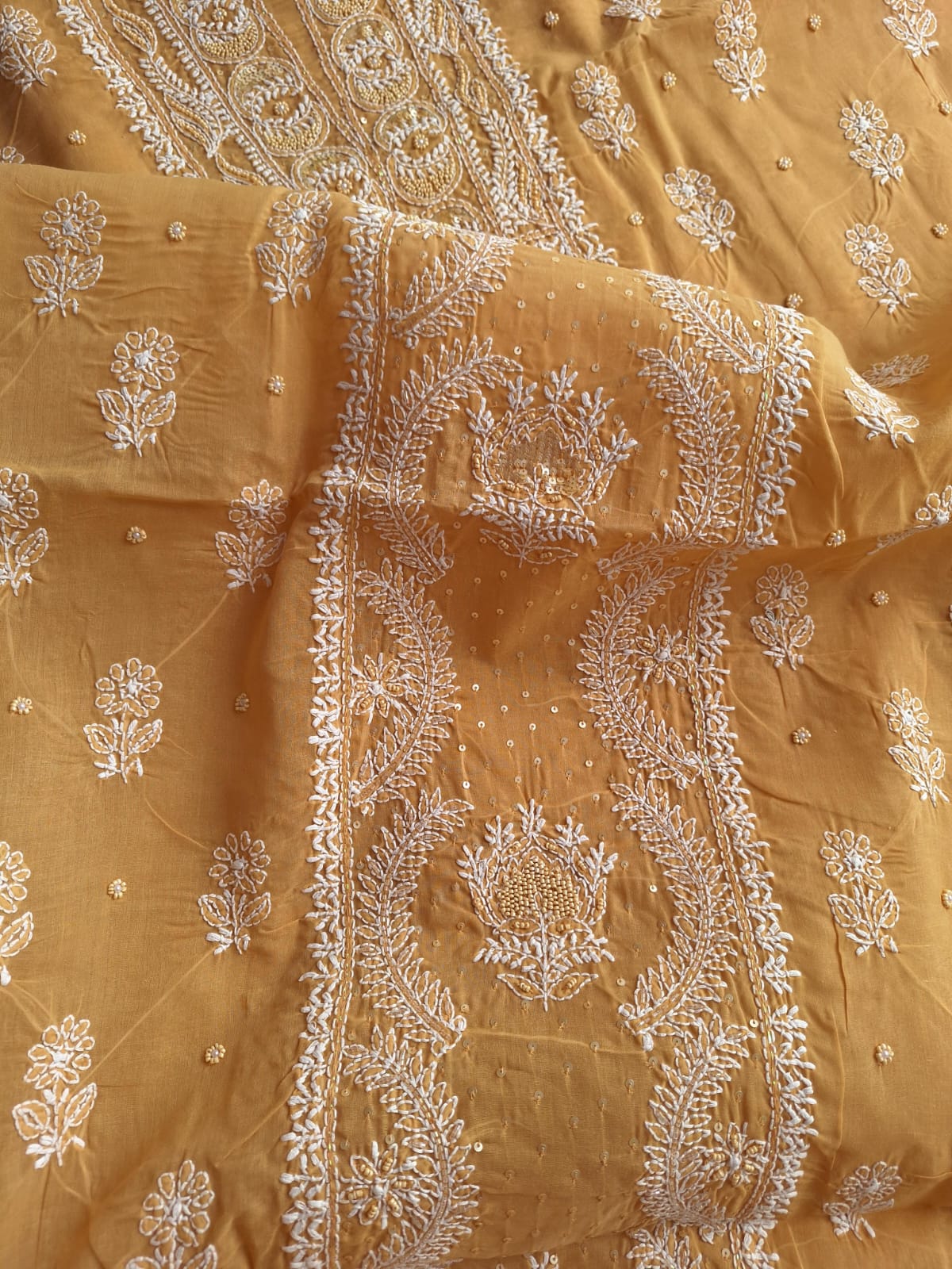 Mustard Color cotton Full suit with handwork