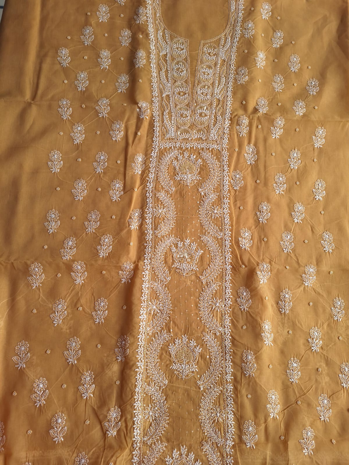 Mustard Color cotton Full suit with handwork