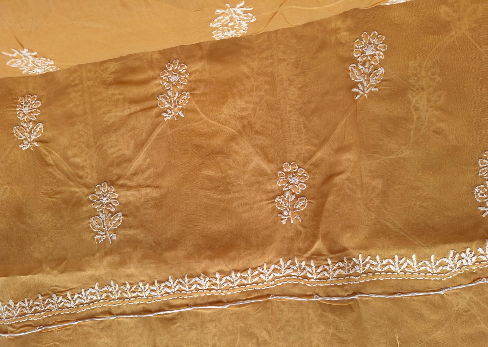 Mustard Color cotton Full suit with handwork