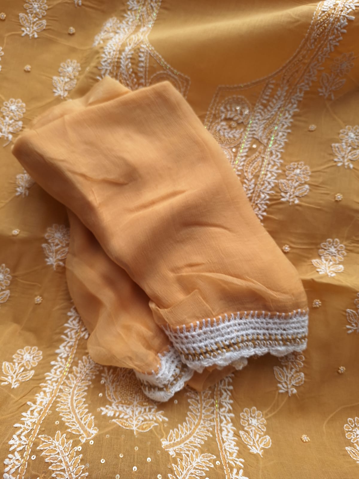 Mustard Color cotton Full suit with handwork