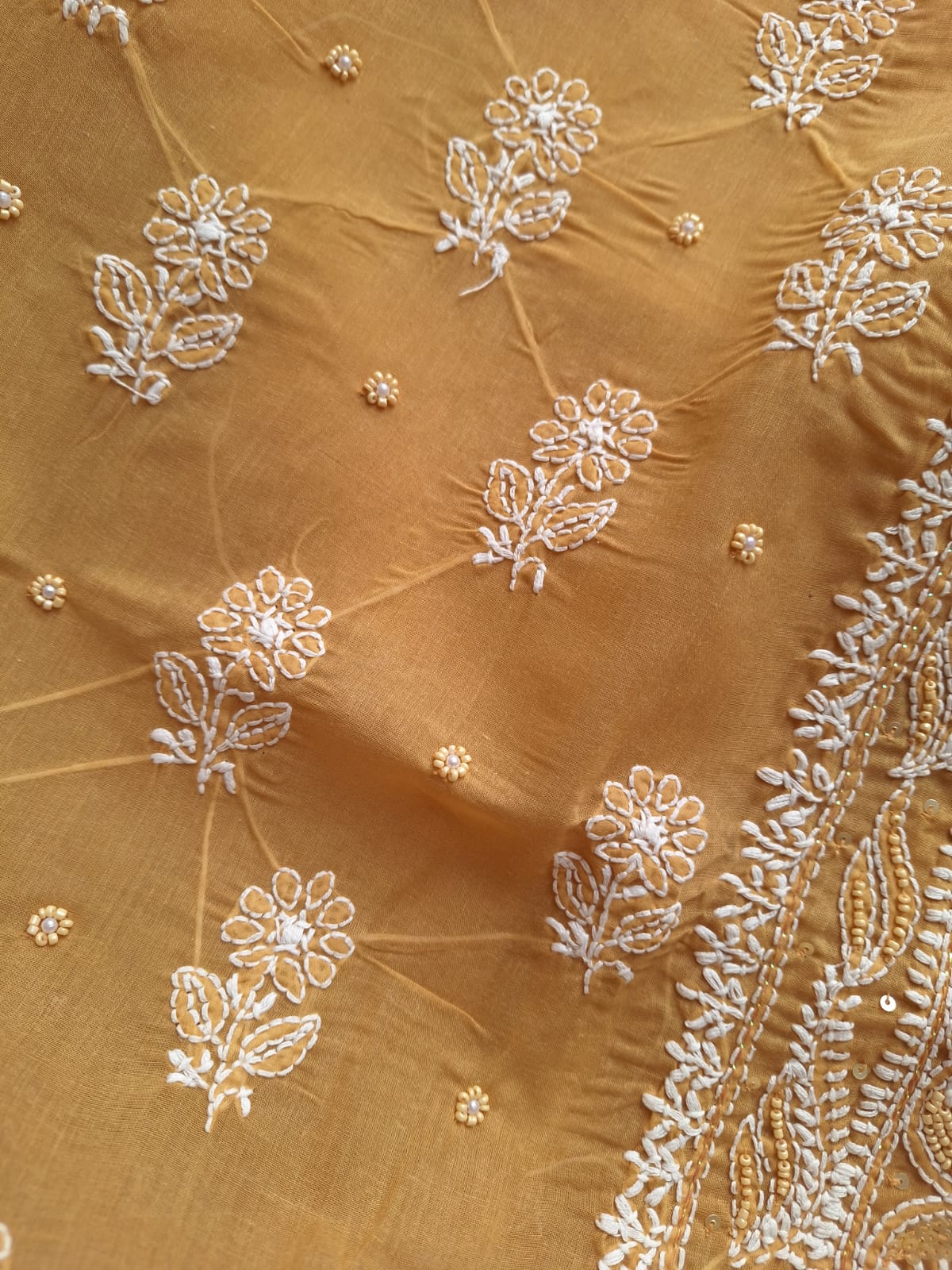 Mustard Color cotton Full suit with handwork