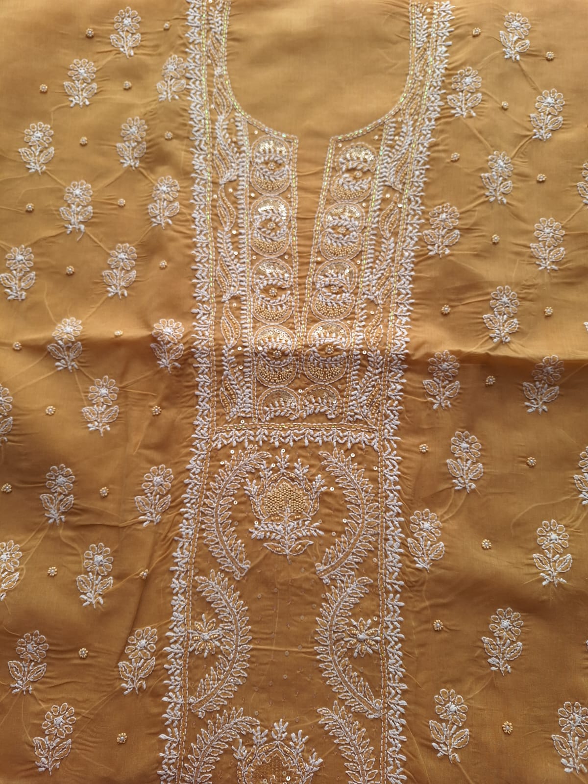 Mustard Color cotton Full suit with handwork