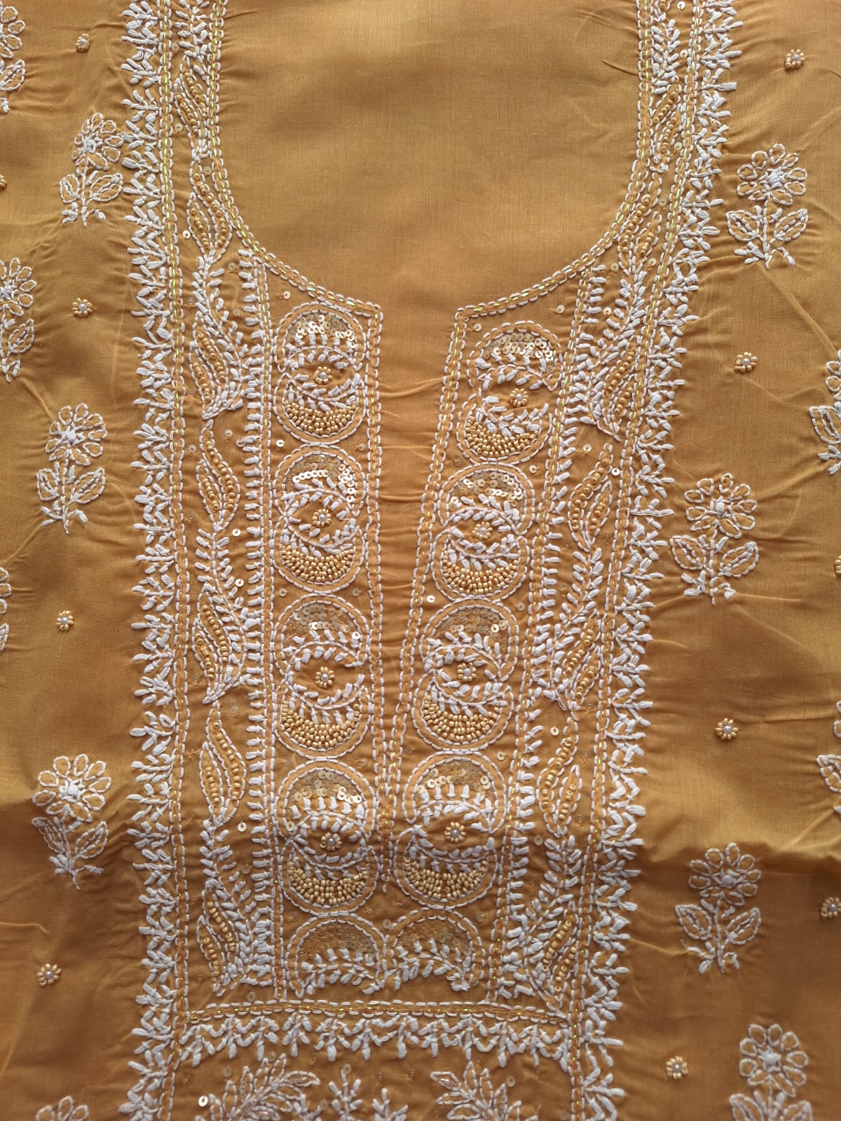 Mustard Color cotton Full suit with handwork